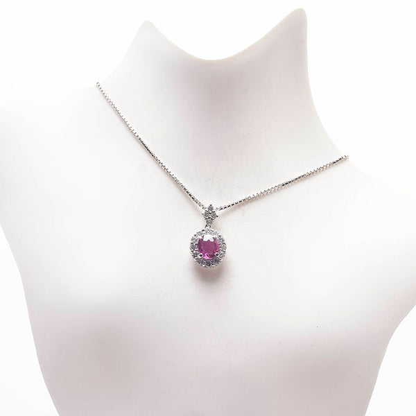 Pt900 プラチナ Pt850 プラチナ ルビー0.74ct ダイヤ0.38ct ネックレス レディース 【中古】
