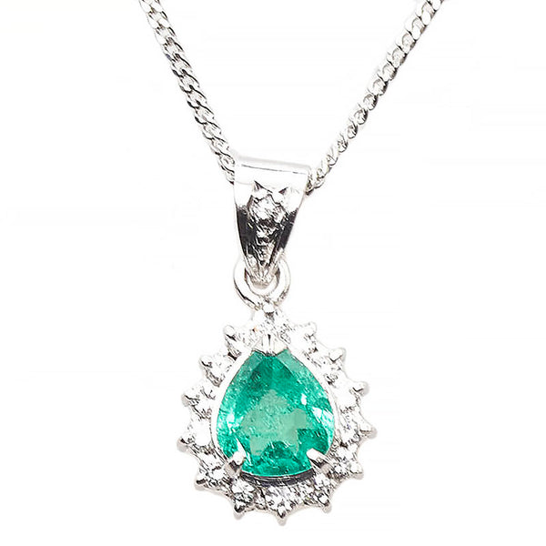 Pt900 プラチナ Pt850 プラチナ エメラルド0.58ct ダイヤ0.23ct ネックレス レディース 【中古】