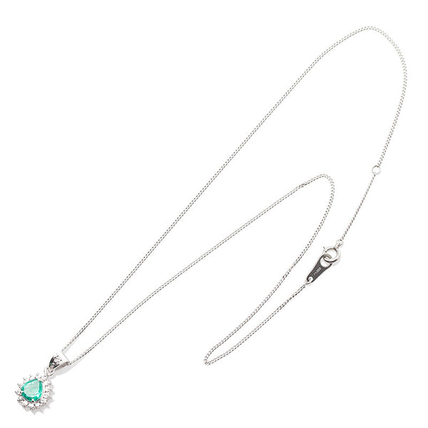 Pt900 プラチナ Pt850 プラチナ エメラルド0.58ct ダイヤ0.23ct ネックレス レディース 【中古】