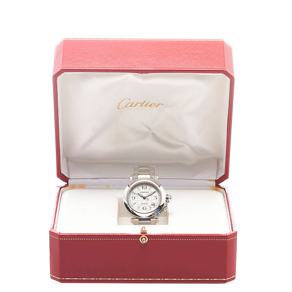 カルティエ パシャC デイト ボーイズ 腕時計 W31023M7 自動巻き ホワイト文字盤 ステンレススチール メンズ CARTIER 【中古】