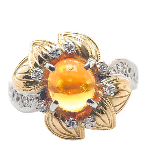 Pt900 プラチナ K18YG イエローゴールド コンビ ファイア1.18ct ダイヤ0.13ct リング 指輪 レディース 10号 【中古】