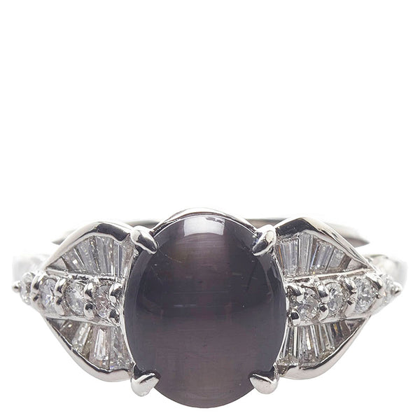 Pt900 プラチナ シリマナイトキャッツアイ4.36ct ダイヤ0.51ct リング 指輪 レディース 16号 【中古】