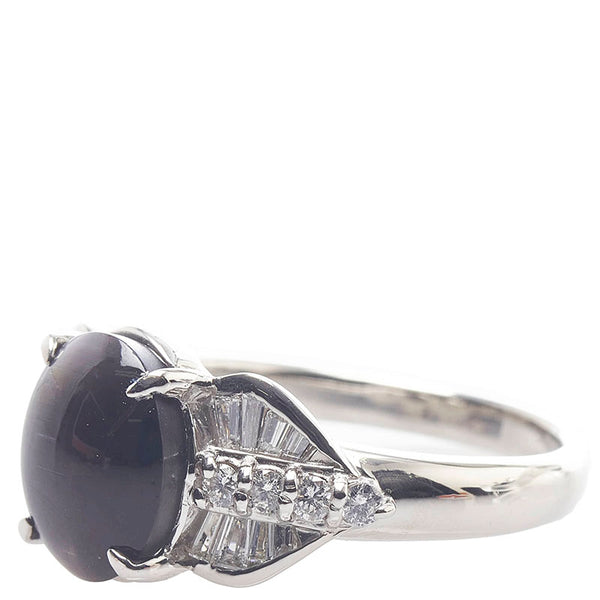 Pt900 プラチナ シリマナイトキャッツアイ4.36ct ダイヤ0.51ct リング 指輪 レディース 16号 【中古】