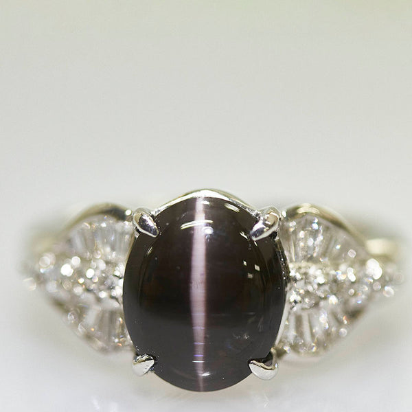 Pt900 プラチナ シリマナイトキャッツアイ4.36ct ダイヤ0.51ct リング 指輪 レディース 16号 【中古】