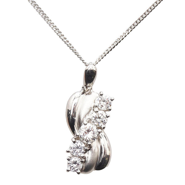 Pt850 プラチナ ダイヤ0.41ct ダイヤ0.60ct ペンダントネックレス レディース 【中古】