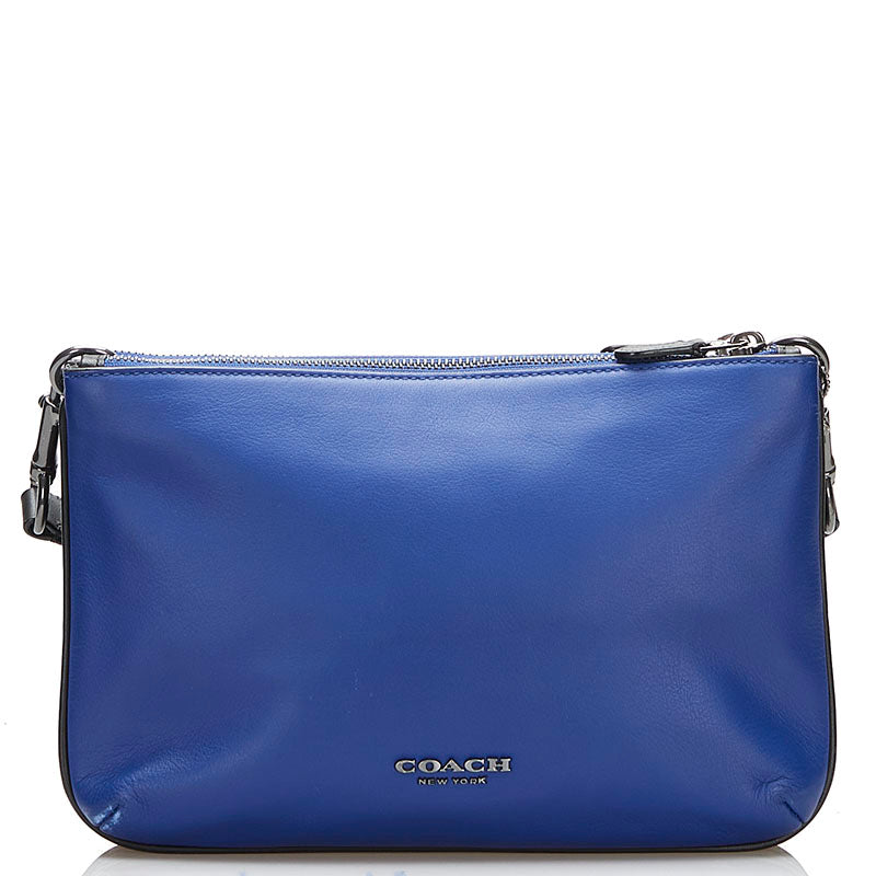コーチ シグネチャー 斜め掛け ショルダーバッグ  C6957 ブルー ブラック PVC レザー レディース COACH 【中古】