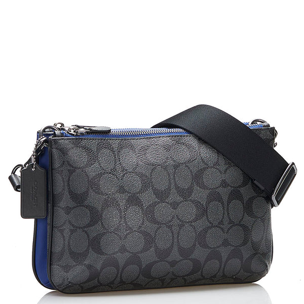 コーチ シグネチャー 斜め掛け ショルダーバッグ  C6957 ブルー ブラック PVC レザー レディース COACH 【中古】