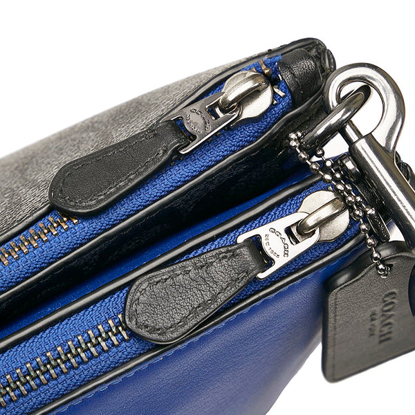 コーチ シグネチャー 斜め掛け ショルダーバッグ  C6957 ブルー ブラック PVC レザー レディース COACH 【中古】