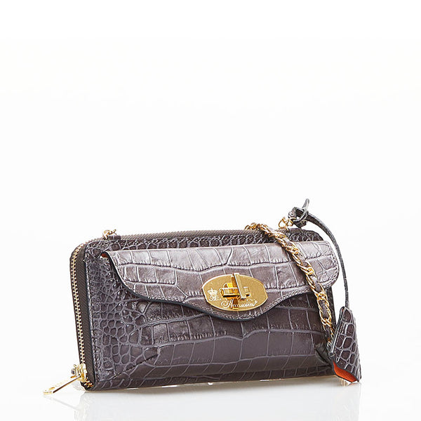 エーディーエムジェイ クロコ型押し ショルダーバッグ チェーンウォレット パープル レザー レディース ADMJアクセソワ 【中古】