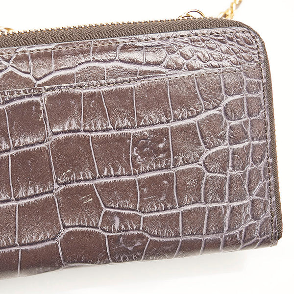 エーディーエムジェイ クロコ型押し ショルダーバッグ チェーンウォレット パープル レザー レディース ADMJアクセソワ 【中古】