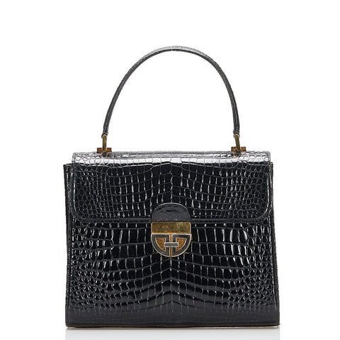 グッチ クロコ型押し ハンドバッグ ブラック レザー レディース GUCCI 【中古】