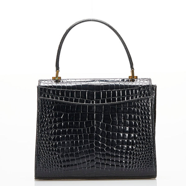 グッチ クロコ型押し ハンドバッグ ブラック レザー レディース GUCCI 【中古】
