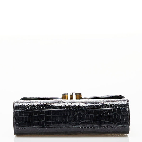 グッチ クロコ型押し ハンドバッグ ブラック レザー レディース GUCCI 【中古】