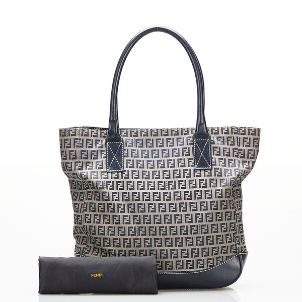 フェンディ ズッキーノ トートバッグ ショルダーバッグ ベージュ ネイビー キャンバス レザー レディース FENDI 【中古】