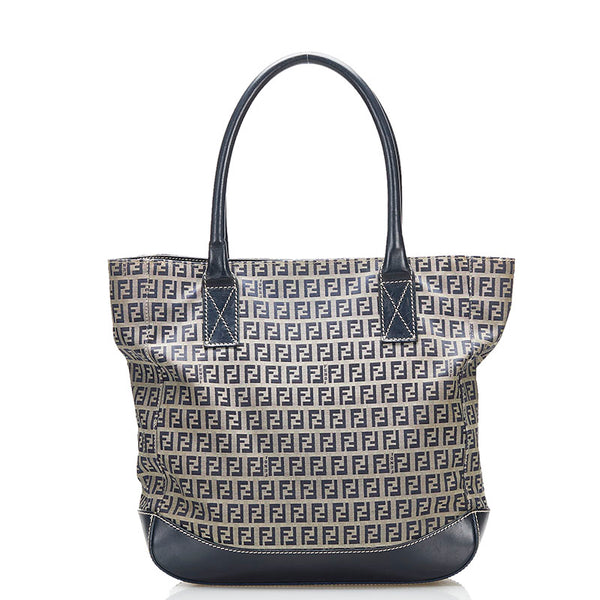 フェンディ ズッキーノ トートバッグ ショルダーバッグ ベージュ ネイビー キャンバス レザー レディース FENDI 【中古】