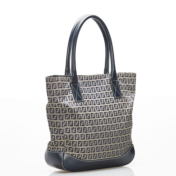フェンディ ズッキーノ トートバッグ ショルダーバッグ ベージュ ネイビー キャンバス レザー レディース FENDI 【中古】