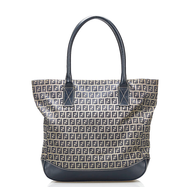 フェンディ ズッキーノ トートバッグ ショルダーバッグ ベージュ ネイビー キャンバス レザー レディース FENDI 【中古】