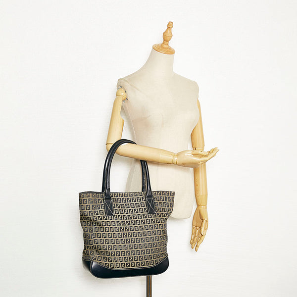 フェンディ ズッキーノ トートバッグ ショルダーバッグ ベージュ ネイビー キャンバス レザー レディース FENDI 【中古】