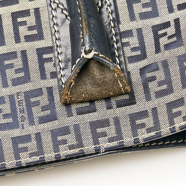 フェンディ ズッキーノ トートバッグ ショルダーバッグ ベージュ ネイビー キャンバス レザー レディース FENDI 【中古】