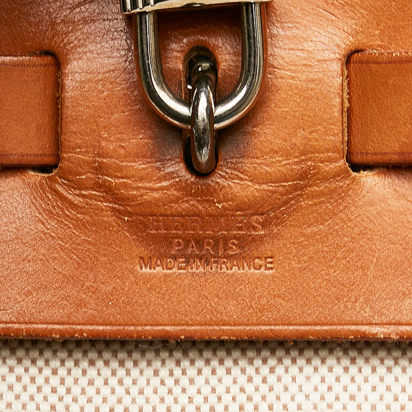 エルメス エールバッグMM ハンドバッグ ショルダーバッグ ホワイト ブラウン キャンバス レザー レディース HERMES 【中古】