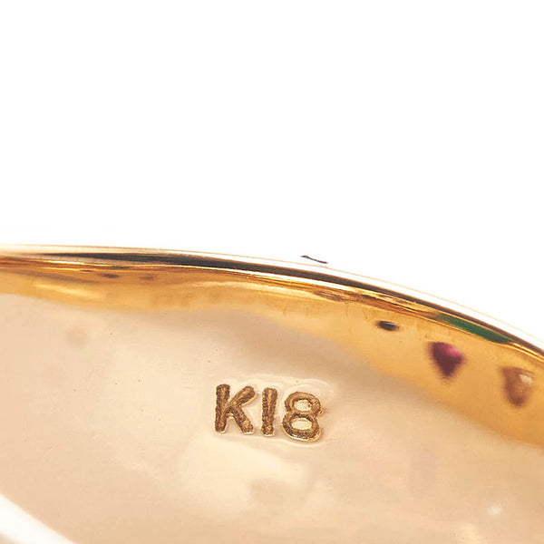 K18YG イエローゴールド ダイヤ0.66ct エメラルド0.88ct ルビー0.16ct リング 指輪 レディース 12号 【中古】