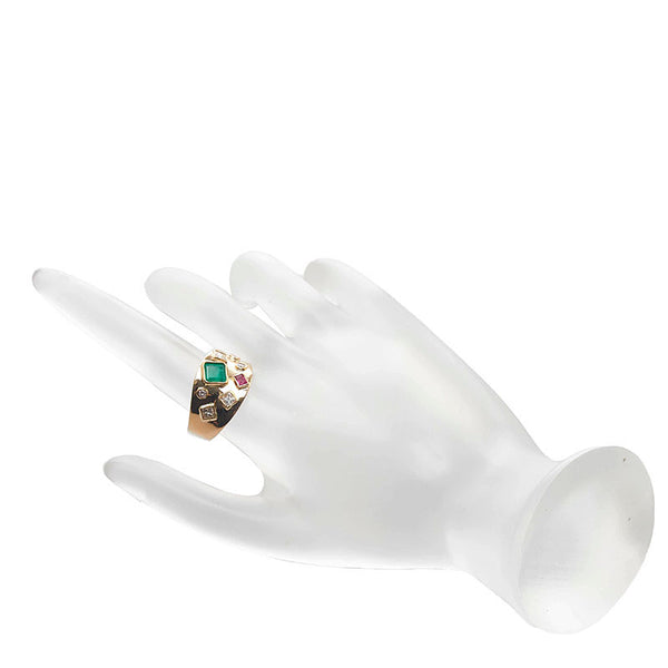 K18YG イエローゴールド ダイヤ0.66ct エメラルド0.88ct ルビー0.16ct リング 指輪 レディース 12号 【中古】