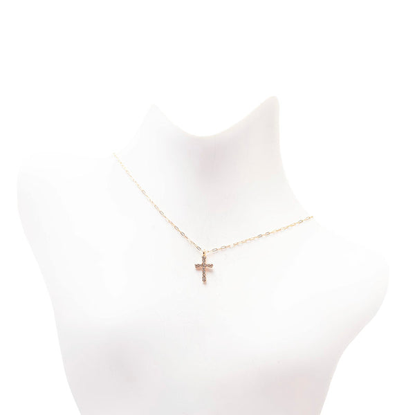 K18YG イエローゴールド ダイヤ0.05ct クロス ネックレス レディース 【中古】