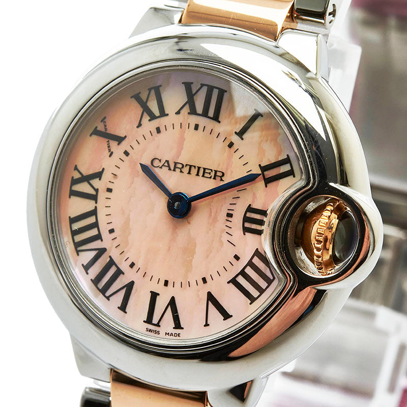 カルティエ バロンブルーSM　 腕時計 W6920034 クオーツ ピンクシェル文字盤 ステンレススチール K18PG ピンクゴールド レディース CARTIER 【中古】