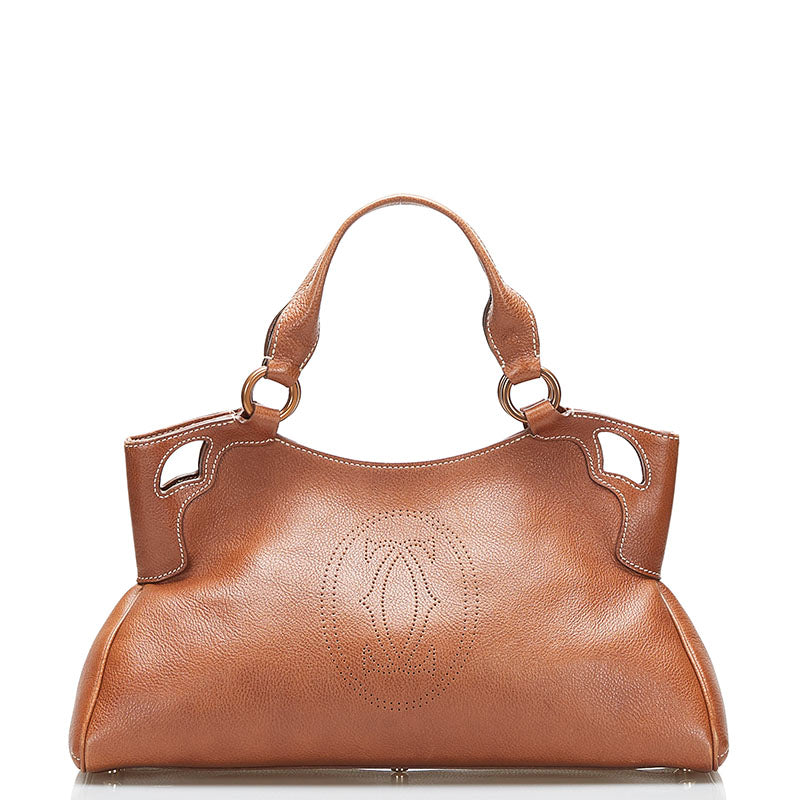 カルティエ マルチェロドゥ カルティエ SM ハンドバッグ トートバッグ  ブラウン レザー レディース CARTIER 【中古】