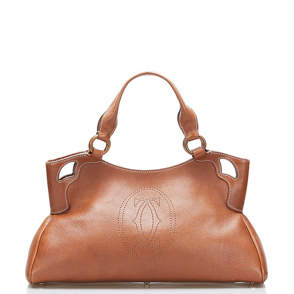 カルティエ マルチェロドゥ カルティエ SM ハンドバッグ トートバッグ  ブラウン レザー レディース CARTIER 【中古】