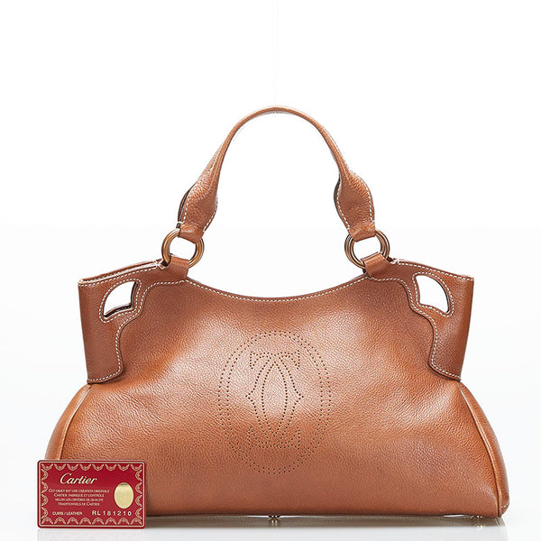 カルティエ マルチェロドゥ カルティエ SM ハンドバッグ トートバッグ  ブラウン レザー レディース CARTIER 【中古】