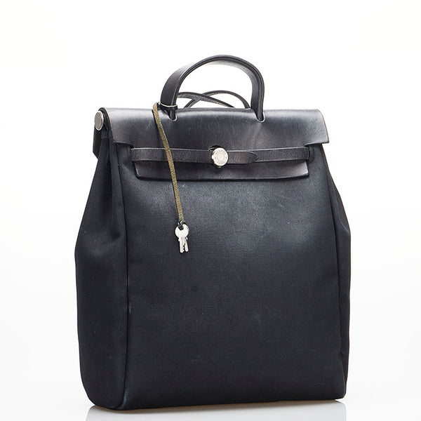 エルメス エールバッグ アドMM リュック バックパック ブラック キャンバス レザー レディース HERMES 【中古】