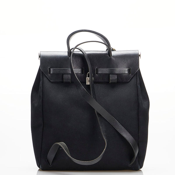 エルメス エールバッグ アドMM リュック バックパック ブラック キャンバス レザー レディース HERMES 【中古】