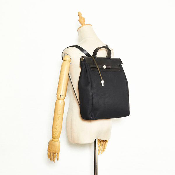 エルメス エールバッグ アドMM リュック バックパック ブラック キャンバス レザー レディース HERMES 【中古】