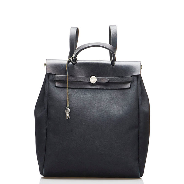 エルメス エールバッグ アドMM リュック バックパック ブラック キャンバス レザー レディース HERMES 【中古】