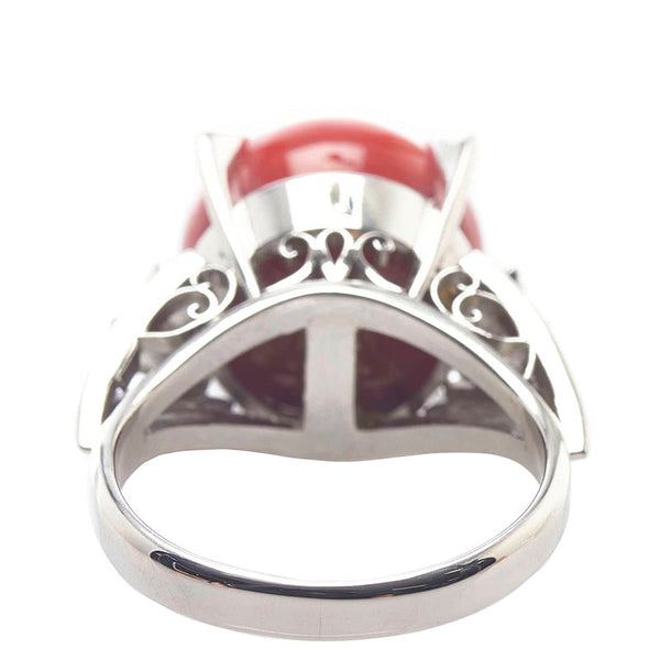 Pt900 プラチナ 赤サンゴ12.8mm ダイヤ0.16ct リング 指輪 レディース 10.5号 【中古】