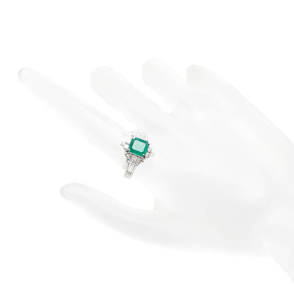 Pt900 プラチナ エメラルド1.60ct ダイヤ0.77ct リング 指輪 レディース 12号 【中古】