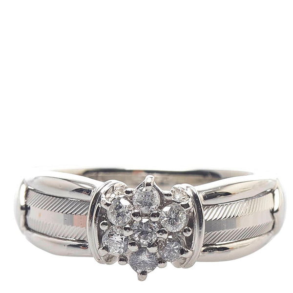 Pt900 プラチナ ダイヤ0.30ct フラワー リング 指輪 レディース 15号 【中古】