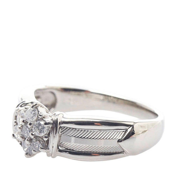 Pt900 プラチナ ダイヤ0.30ct フラワー リング 指輪 レディース 15号 【中古】