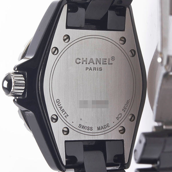 シャネル J12 12Pダイヤ 腕時計 H1625 クオーツ ブラック文字盤 ステンレススチール セラミック レディース CHANEL 【中古】