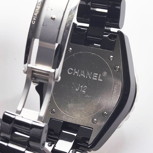 シャネル J12 12Pダイヤ 腕時計 H1625 クオーツ ブラック文字盤 ステンレススチール セラミック レディース CHANEL 【中古】