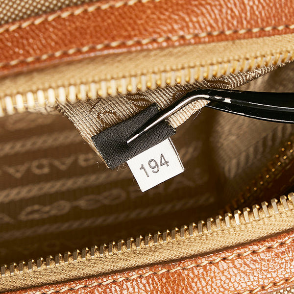 プラダ ロゴジャガード ハンドバッグ ショルダーバッグ 2WAY ベージュ ブラウン キャンバス レザー レディース PRADA 【中古】