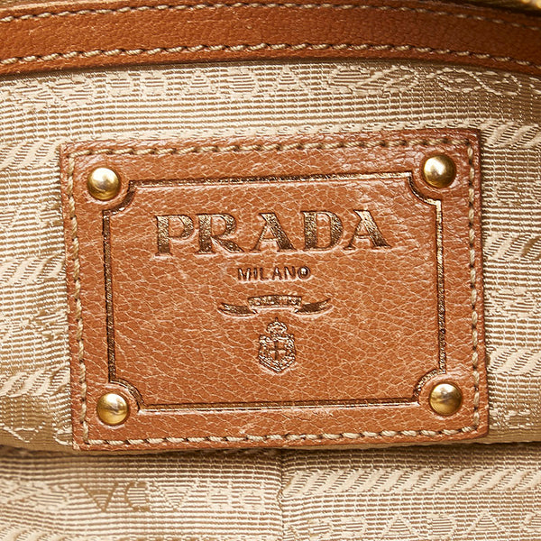 プラダ ロゴジャガード ハンドバッグ ショルダーバッグ 2WAY ベージュ ブラウン キャンバス レザー レディース PRADA 【中古】