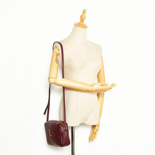 サンローラン ルー  斜め掛け ショルダーバッグ カメラバッグ ボルドー レザー レディース SAINT LAURENT 【中古】