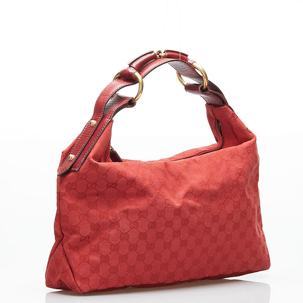 グッチ GGキャンバス ホースビット ショルダーバッグ 115867 レッド キャンバス レザー レディース GUCCI 【中古】
