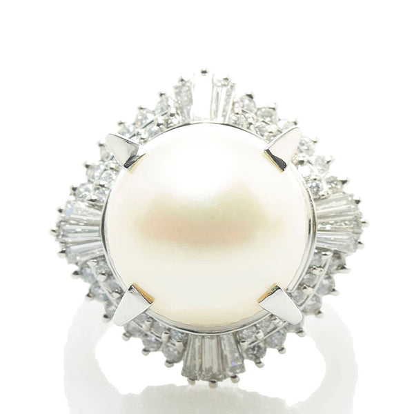 Pt900 プラチナ パール13.5mm ダイヤ1.40ct リング 指輪 レディース 12号 【中古】