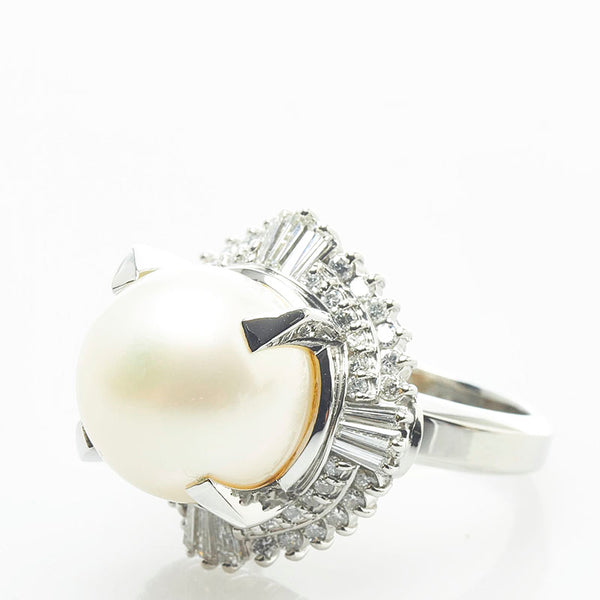 Pt900 プラチナ パール13.5mm ダイヤ1.40ct リング 指輪 レディース 12号 【中古】