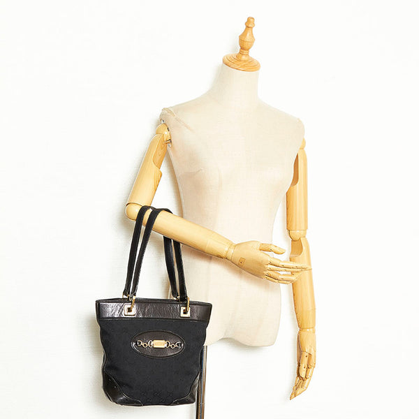 グッチ GGキャンバス ハンドバッグ トートバッグ 145994 ブラック キャンバス レザー レディース GUCCI 【中古】