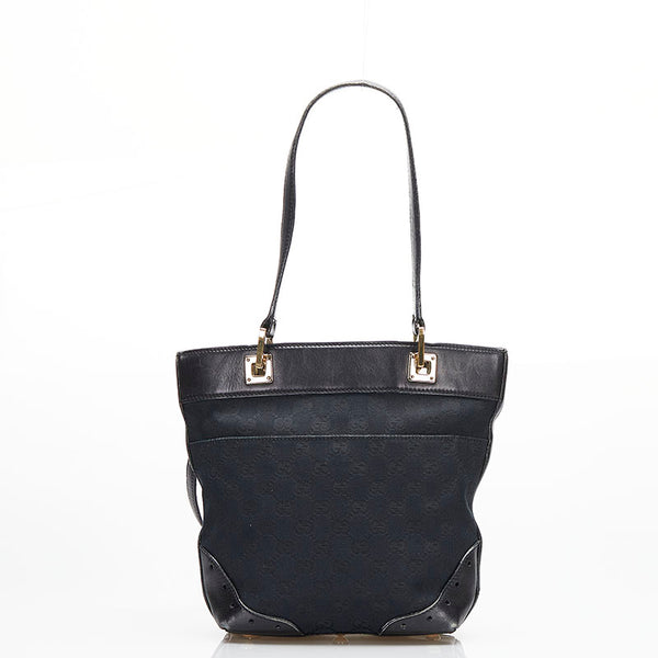 グッチ GGキャンバス ハンドバッグ トートバッグ 145994 ブラック キャンバス レザー レディース GUCCI 【中古】