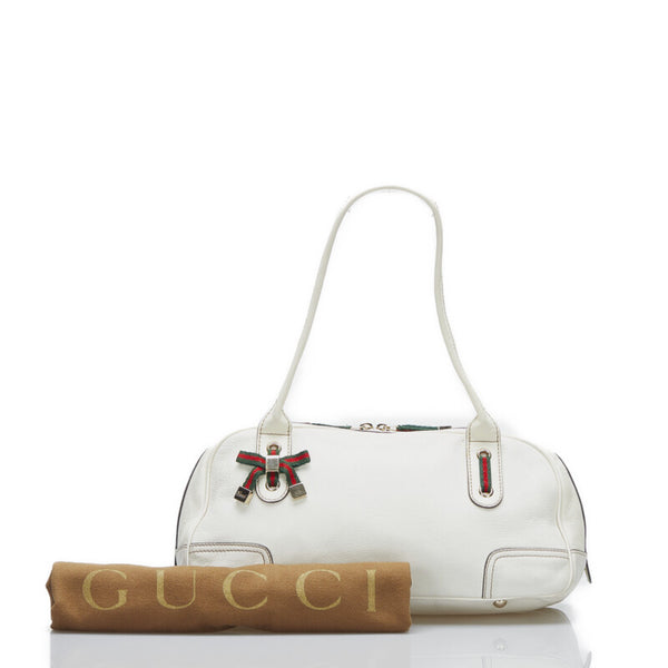 グッチ プリンシー シェリーライン リボン ハンドバッグ 161720 ホワイト レザー レディース GUCCI 【中古】